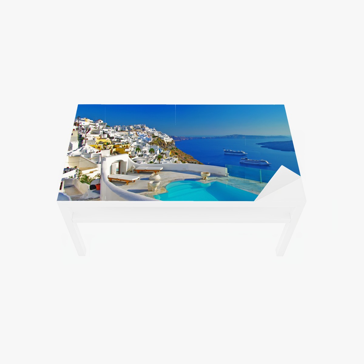 Tischaufkleber und Schreibtischaufkleber Santorini meerblick mit pool – Wallnifity®
