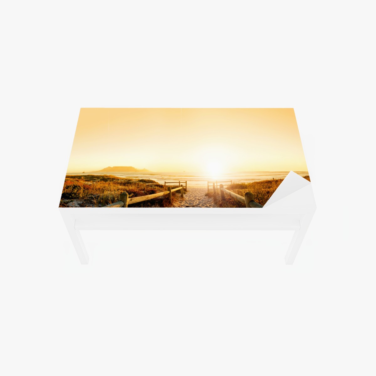 Tischaufkleber und Schreibtischaufkleber goldenes sonnenuntergangspanorama am strand mit Tafelberg – Wallnifity®