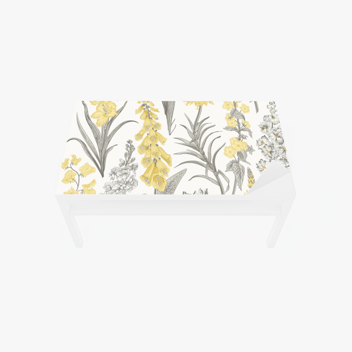 Tischaufkleber und Schreibtischaufkleber vintage botanisches blumenmuster in gelb und grau – Wallnifity®