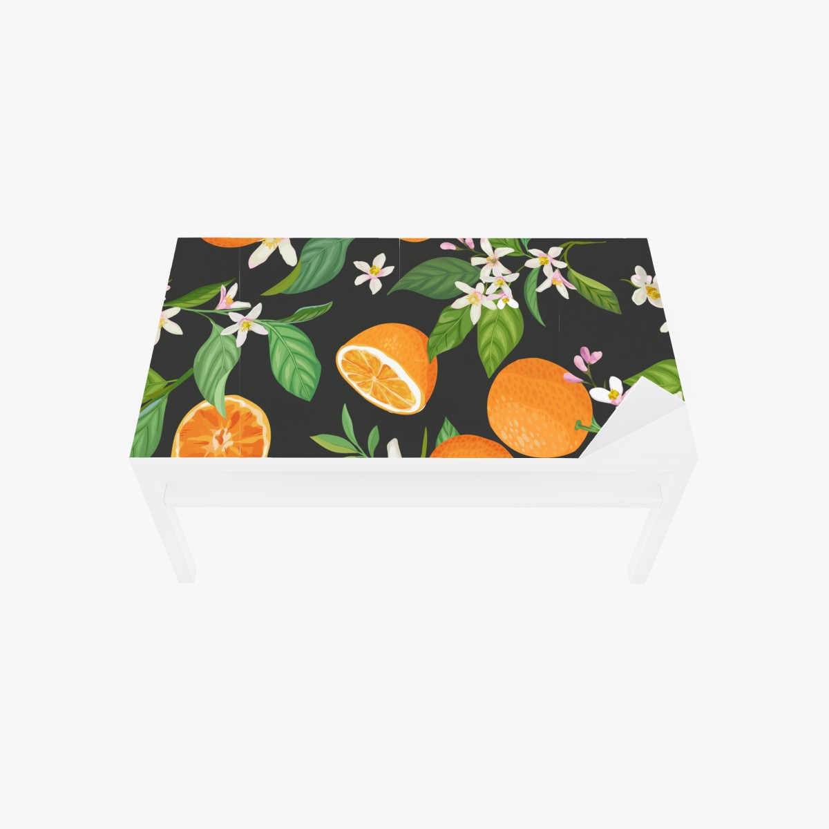 Tischaufkleber und Schreibtischaufkleber orangeblüten- und zitrusmuster auf dunklem hintergrund – Wallnifity®