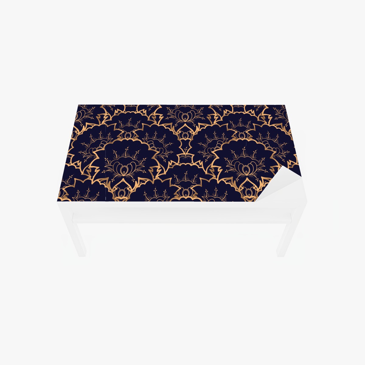 Tischaufkleber und Schreibtischaufkleber luxuriöses goldenes blütenmuster auf marineblau – Wallnifity®