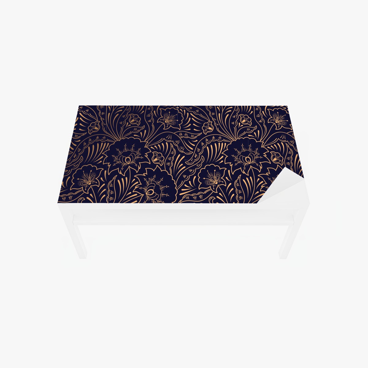 Tischaufkleber und Schreibtischaufkleber goldenes blumenornament auf nachtblauem hintergrund – Wallnifity®