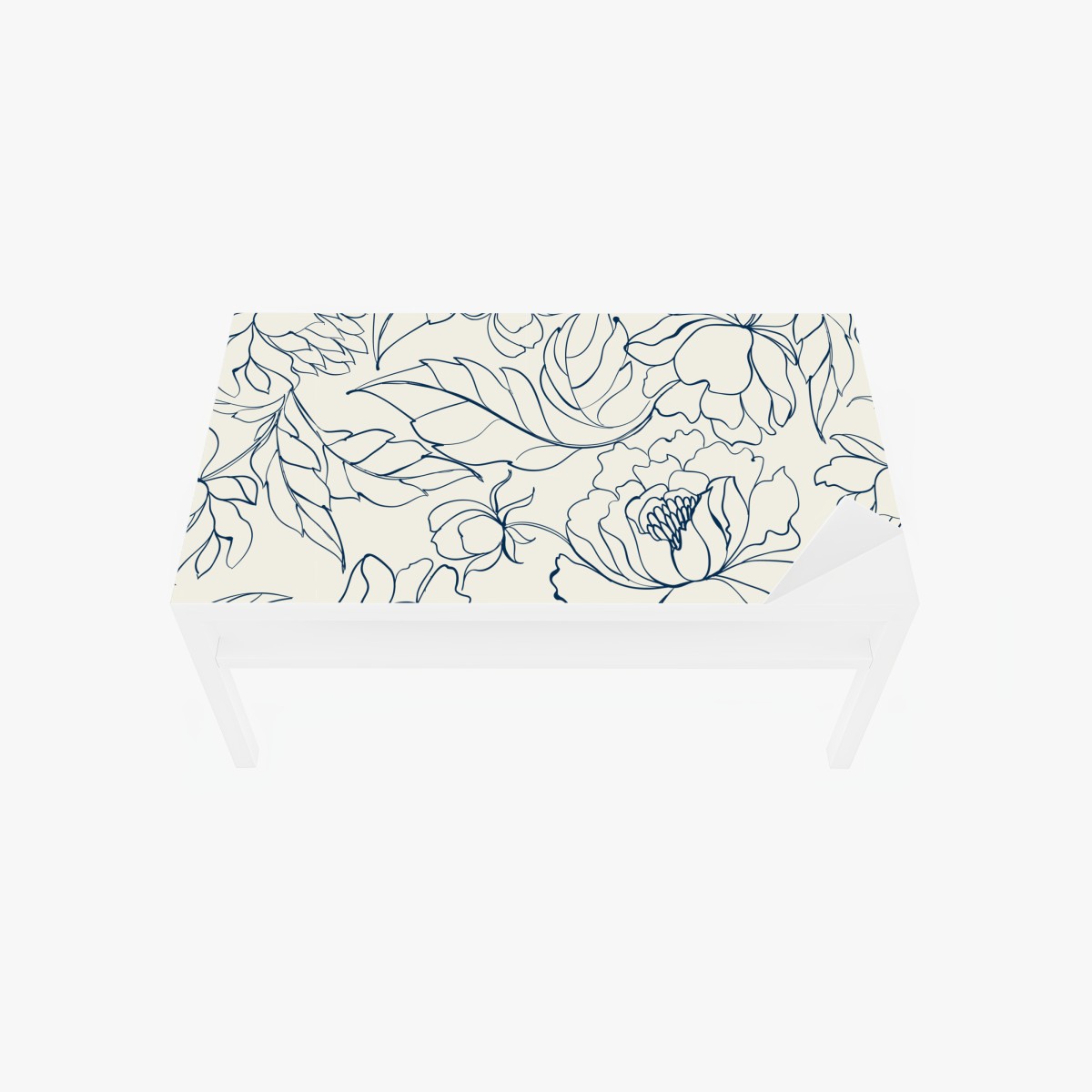 Tischaufkleber und Schreibtischaufkleber handgezeichnetes marineblaues blumenmuster auf creme – Wallnifity®