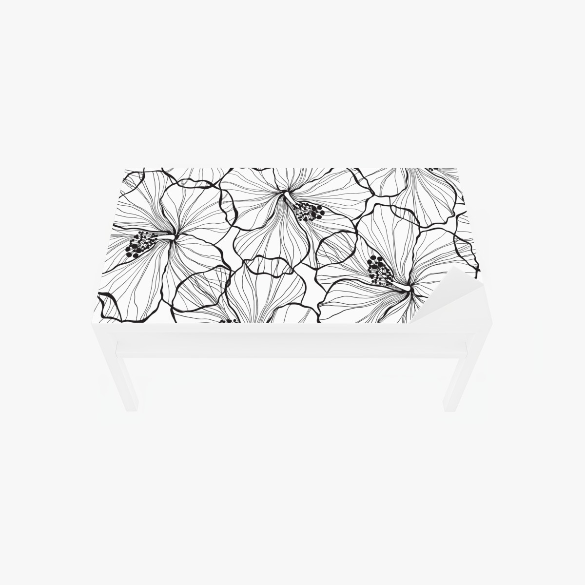 Tischaufkleber und Schreibtischaufkleber schwarzweißes hibiskus line art muster – Wallnifity®