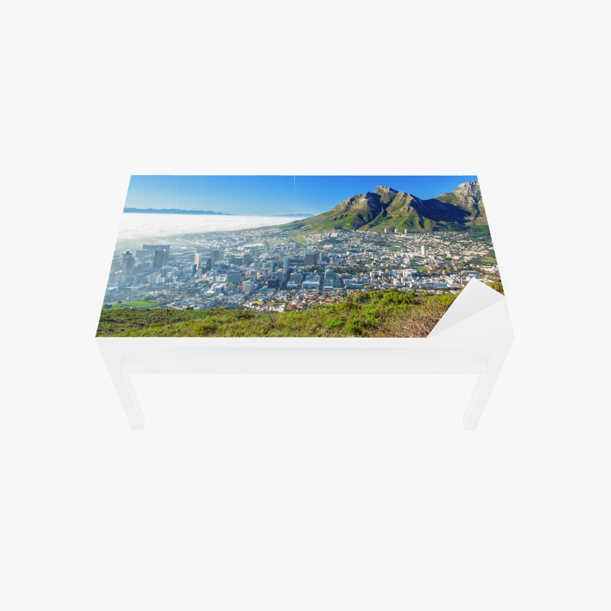Tischaufkleber und Schreibtischaufkleber stadtpanorama mit bergen und blauem himmel – Wallnifity®