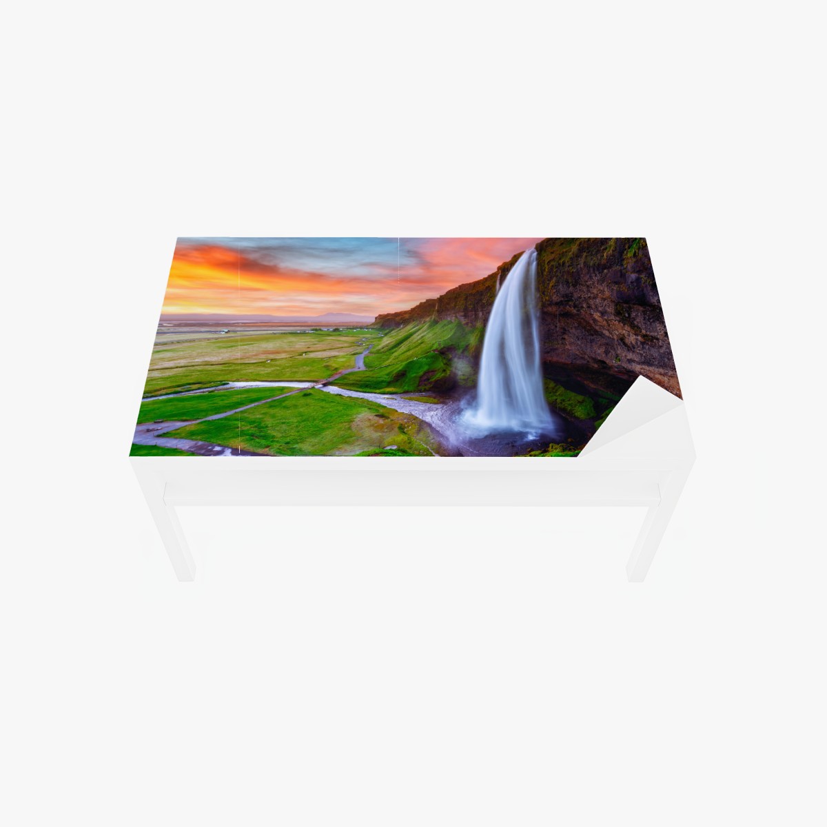 Tischaufkleber und Schreibtischaufkleber wasserfall Seljalandsfoss bei sonnenuntergang – Wallnifity®