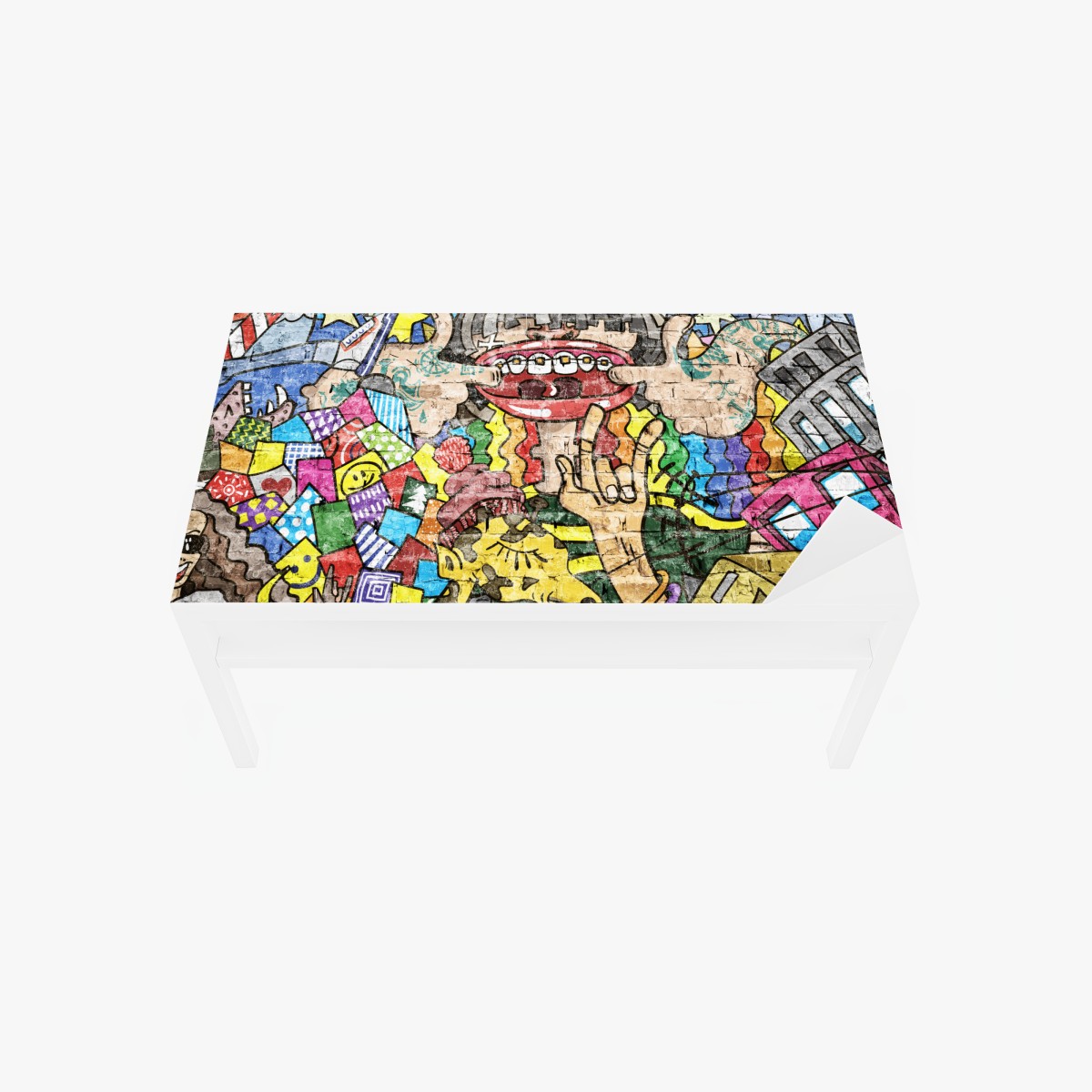 Tischaufkleber und Schreibtischaufkleber buntes graffiti-mural mit verspielter figur – Wallnifity®