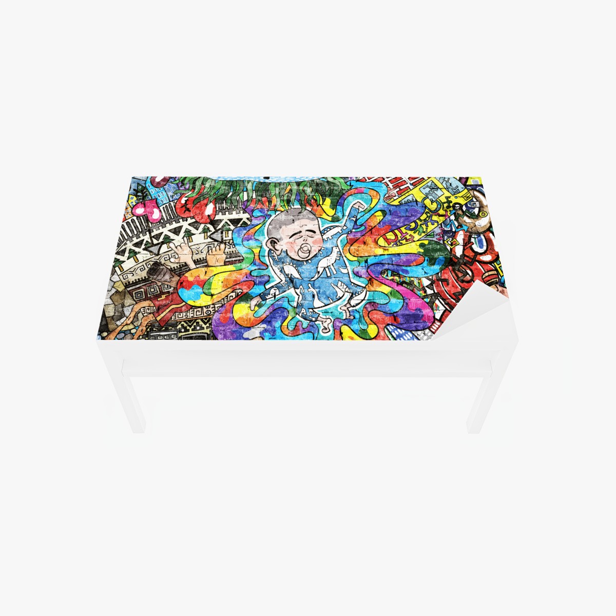 Tischaufkleber und Schreibtischaufkleber buntes graffiti-mural mit träumendem kind – Wallnifity®