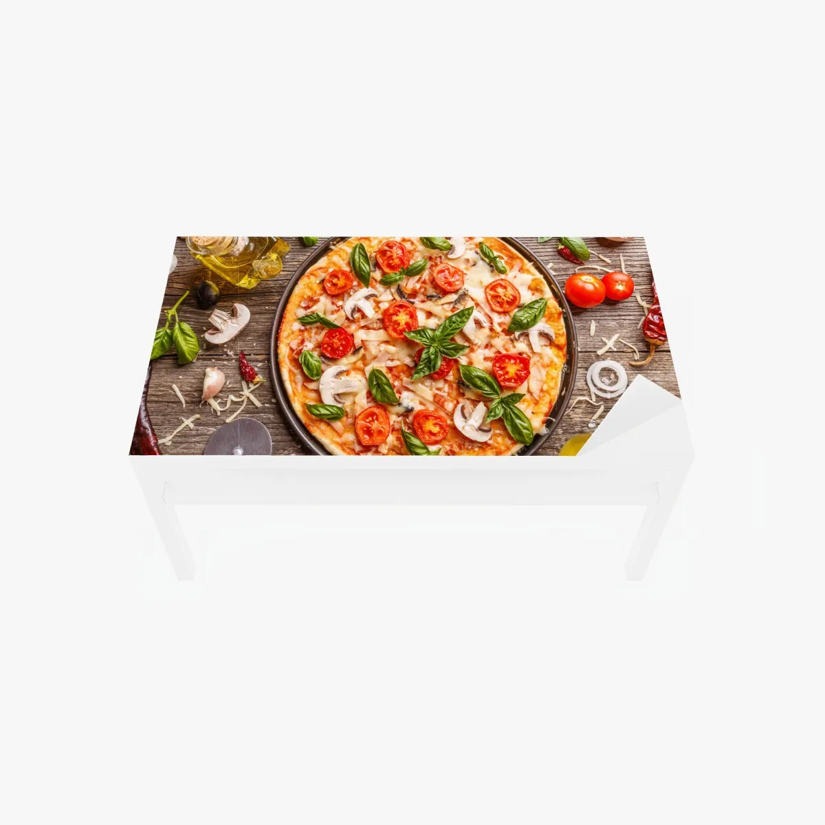 Tischaufkleber und Schreibtischaufkleber frische pizza mit basilikum und cherrytomaten – Wallnifity®
