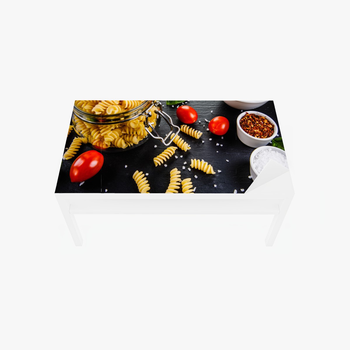 Tischaufkleber und Schreibtischaufkleber pasta zutaten arrangiert mit tomaten und basilikum – Wallnifity®