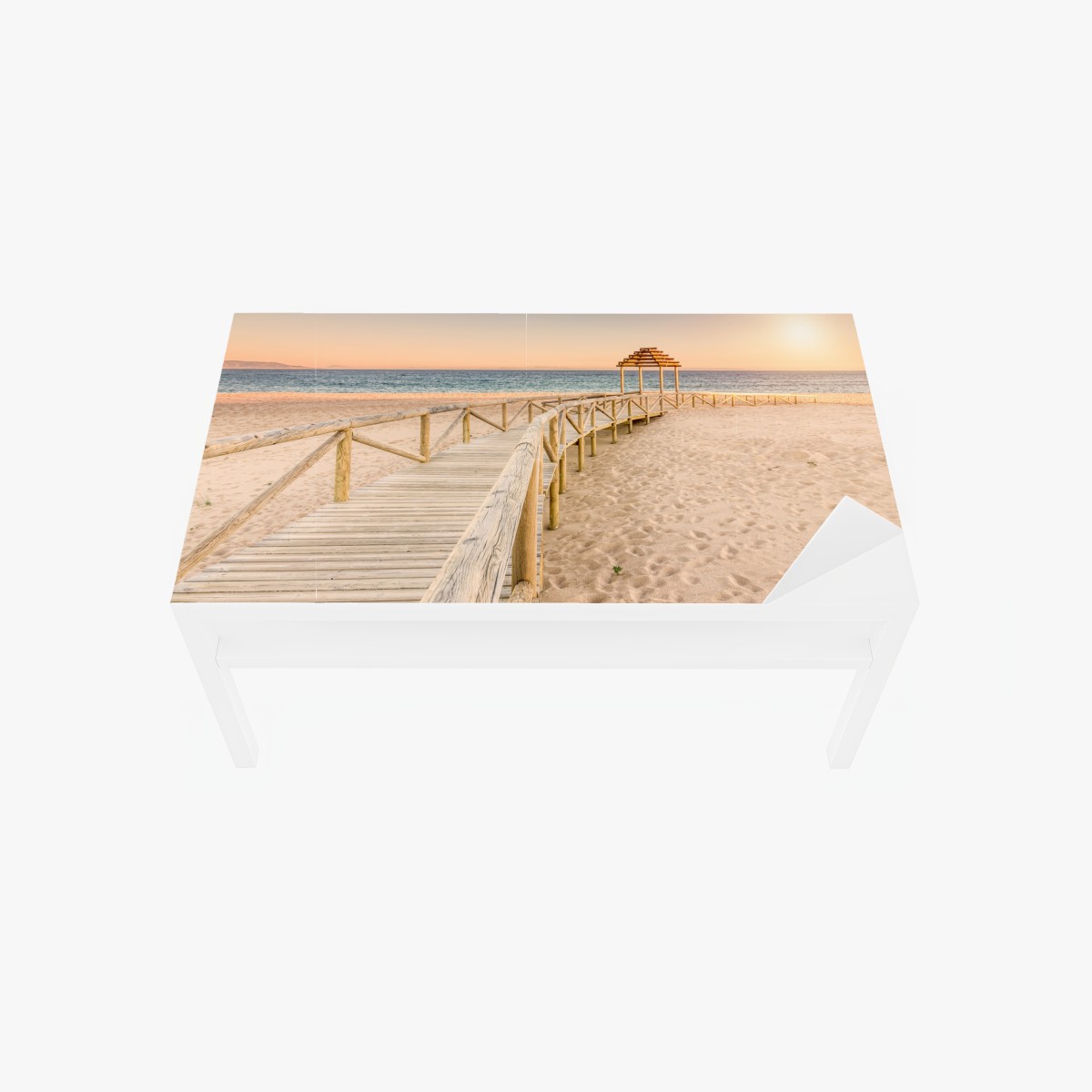 Tischaufkleber und Schreibtischaufkleber hölzerner steg zum strand von Trafalgar bei sonnenuntergang – Wallnifity®