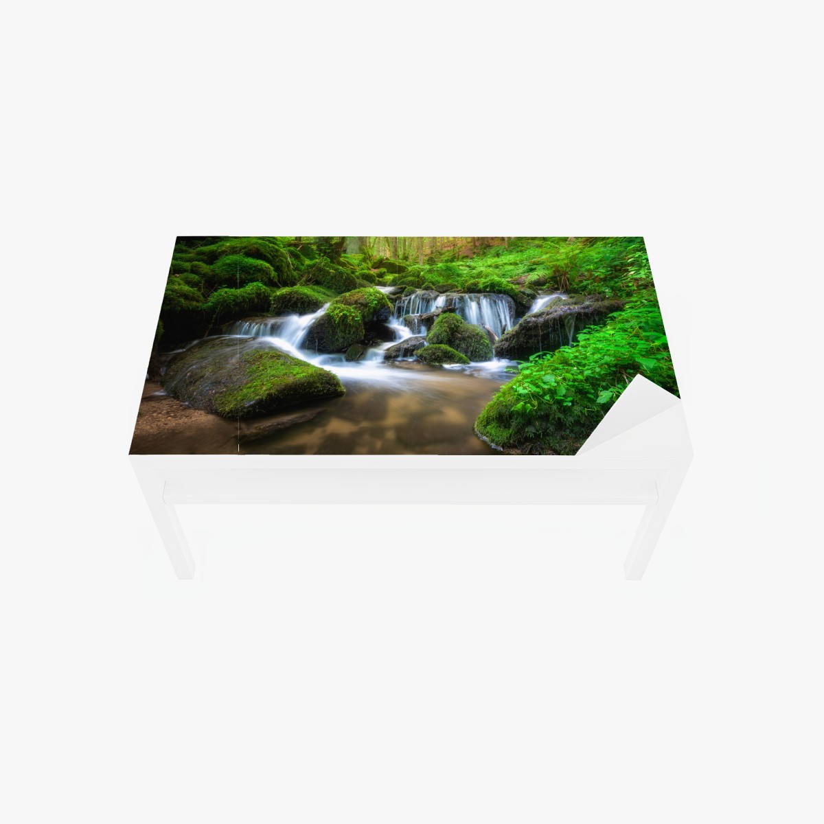 Tischaufkleber und Schreibtischaufkleber ruhiger moosiger waldwasserfall – Wallnifity®