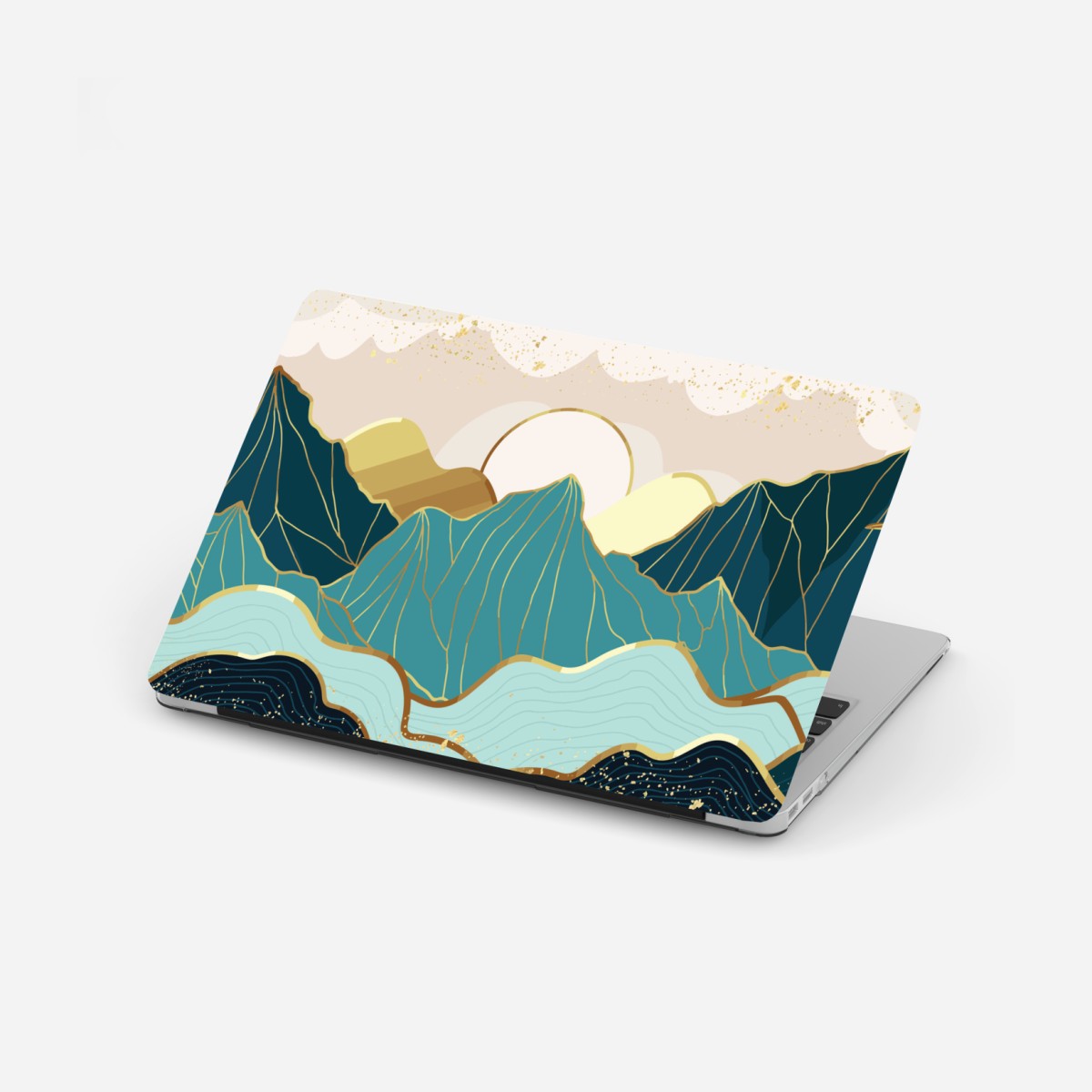 Laptop-Aufkleber türkise berge mit goldenen akzenten – Wallnifity®