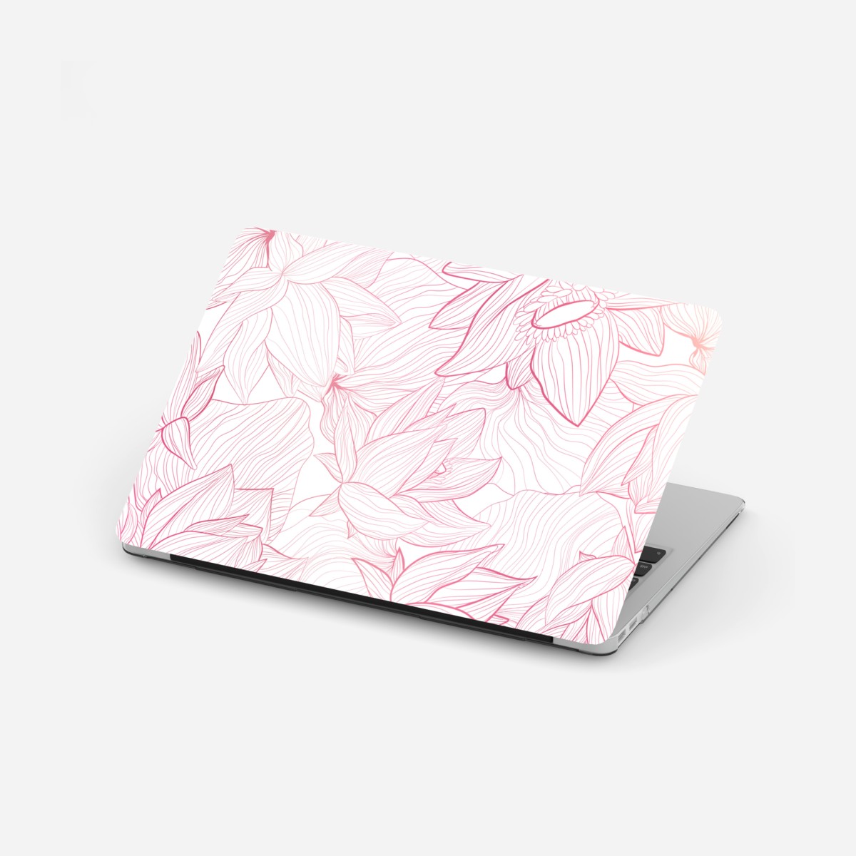 Laptop-Aufkleber zartes rosa blumenlinienmuster – Wallnifity®