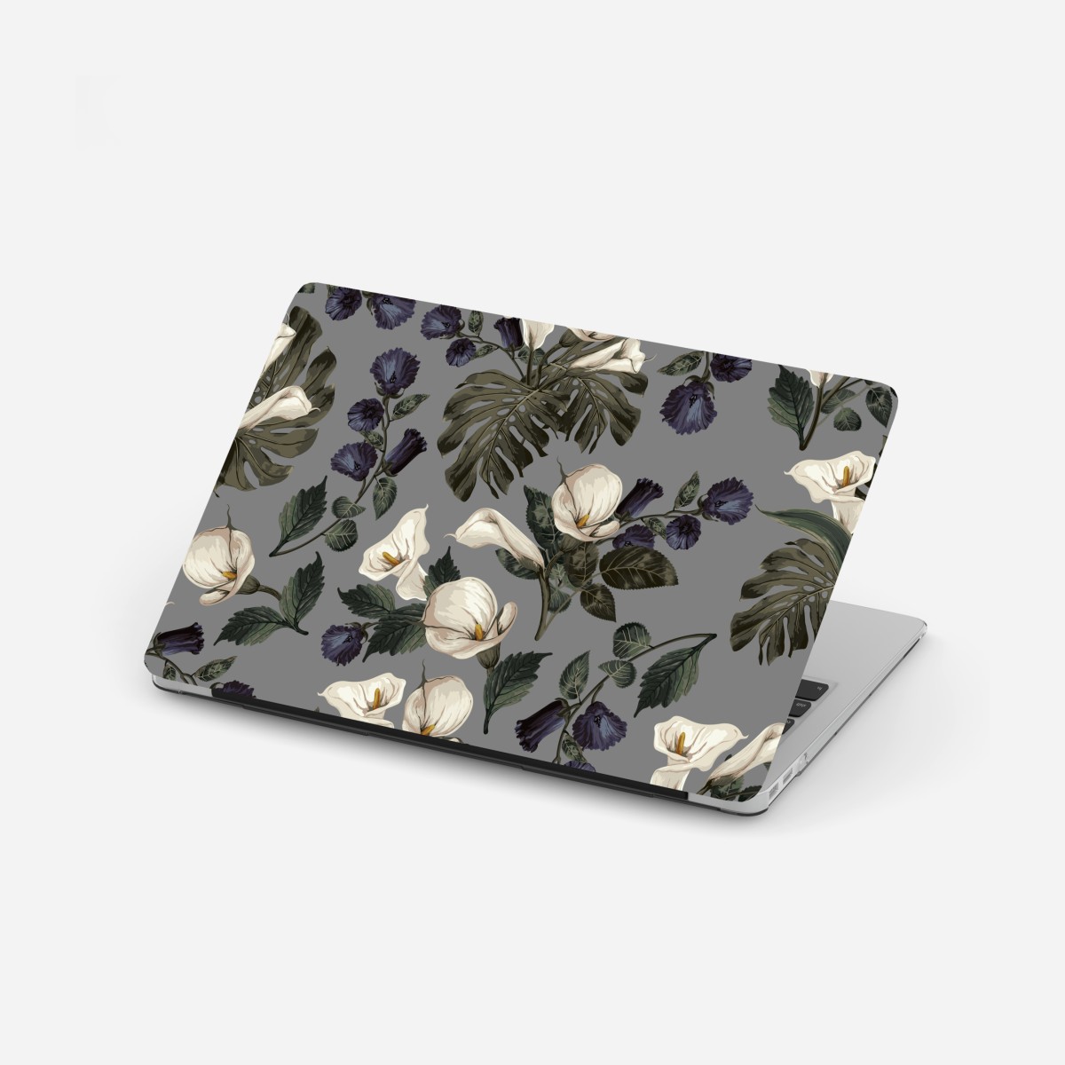 Laptop-Aufkleber vintage calla blumenmuster auf grauem hintergrund – Wallnifity®