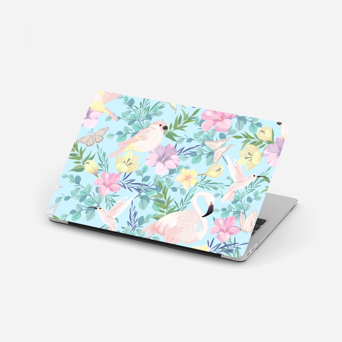 Laptop-Aufkleber pastell tropisches vögel- und blumenmuster – Wallnifity®