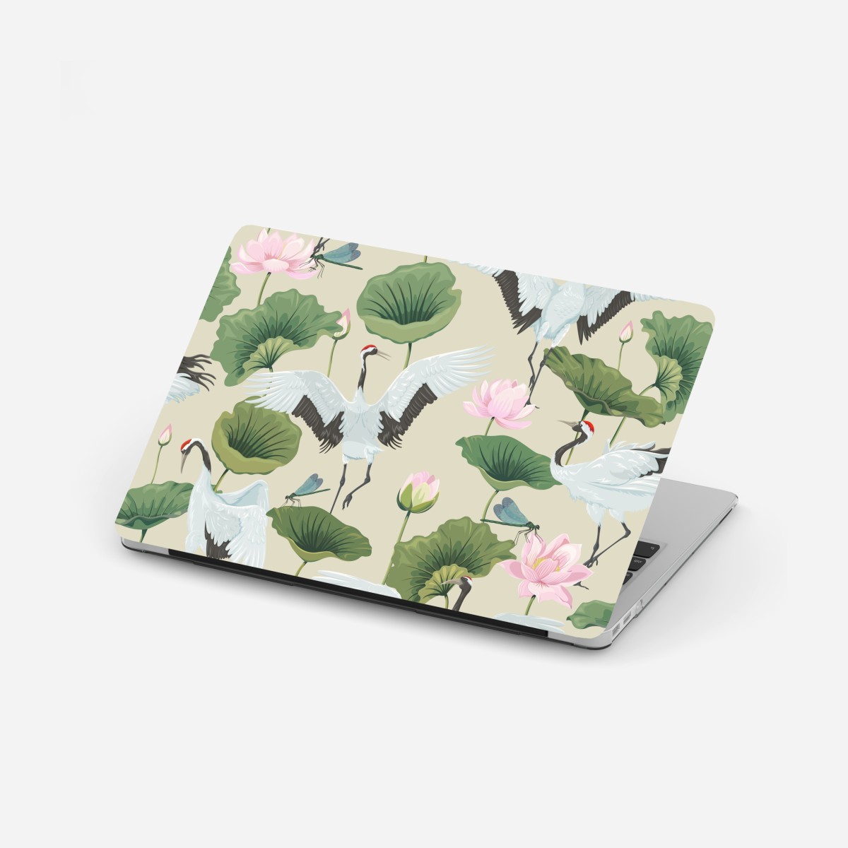 Laptop-Aufkleber elegantes muster mit kranichen und lotusblumen – Wallnifity®