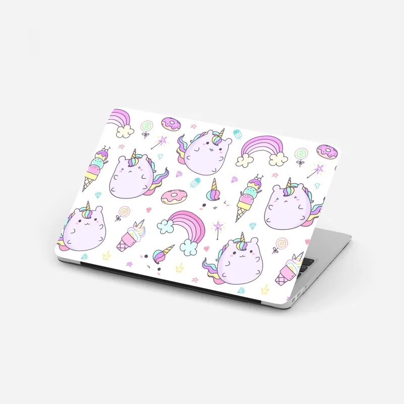 Laptop-Aufkleber verspieltes pastell-einhorn-katzenmuster