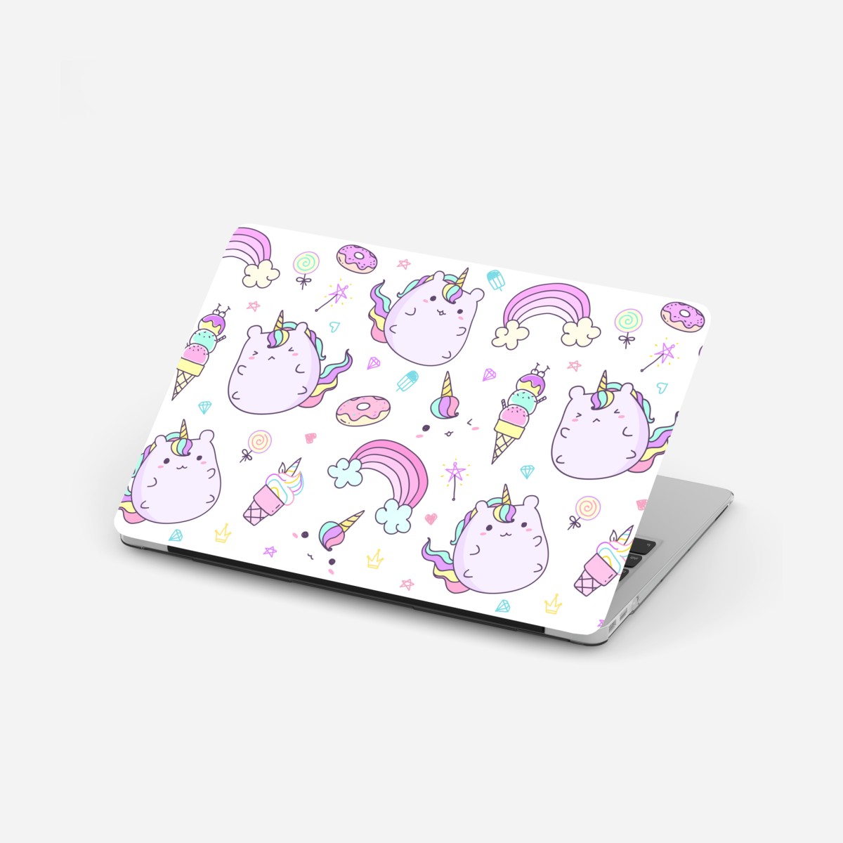 Laptop-Aufkleber verspieltes pastell-einhorn-katzenmuster – Wallnifity®