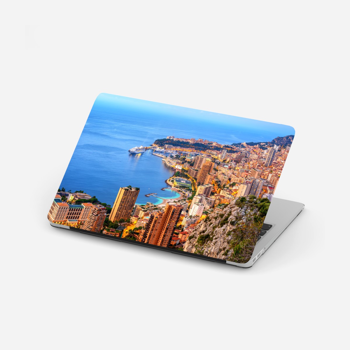 Laptop-Aufkleber Monaco küstenstadt panorama bei dämmerung – Wallnifity®