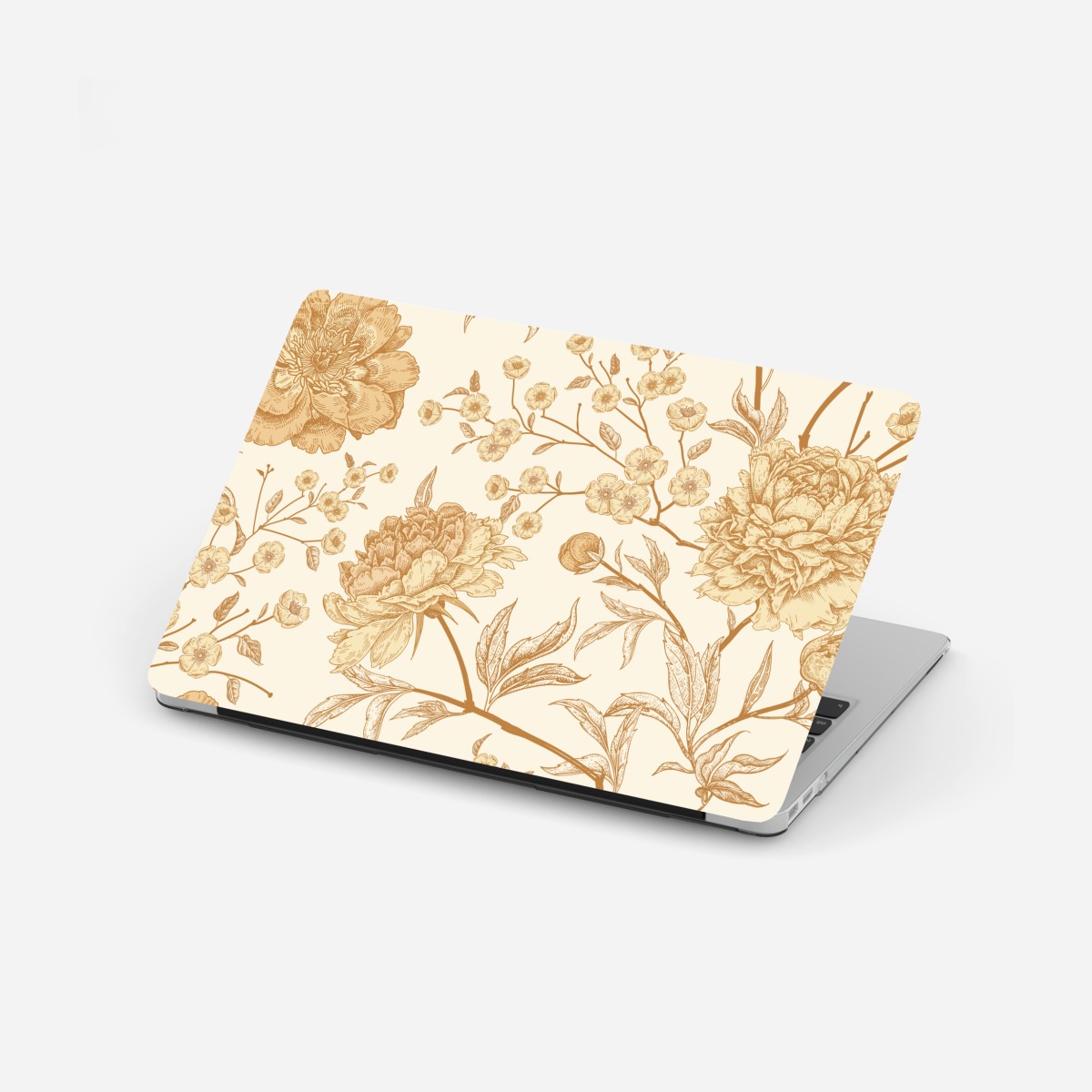 Laptop-Aufkleber vintage beiges blumenmuster mit pfingstrosen – Wallnifity®