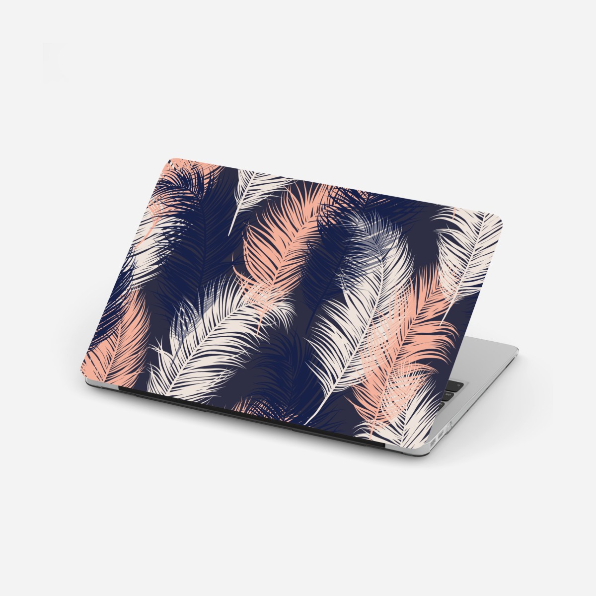 Laptop-Aufkleber federmuster in marineblau und rosa – Wallnifity®
