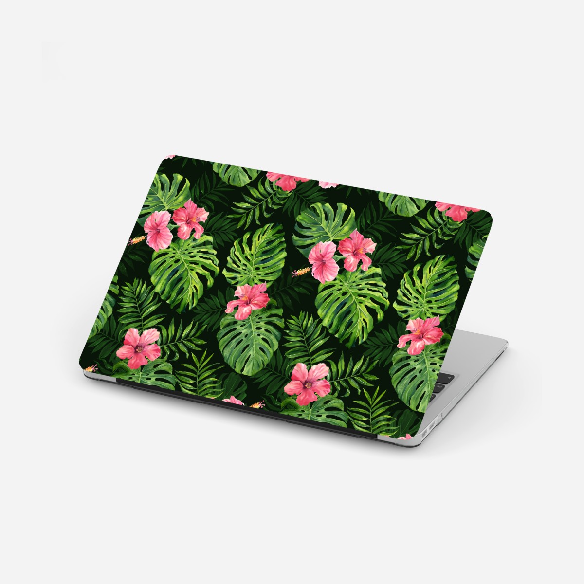 Laptop-Aufkleber tropisches monstera- und hibiskus-motiv – Wallnifity®