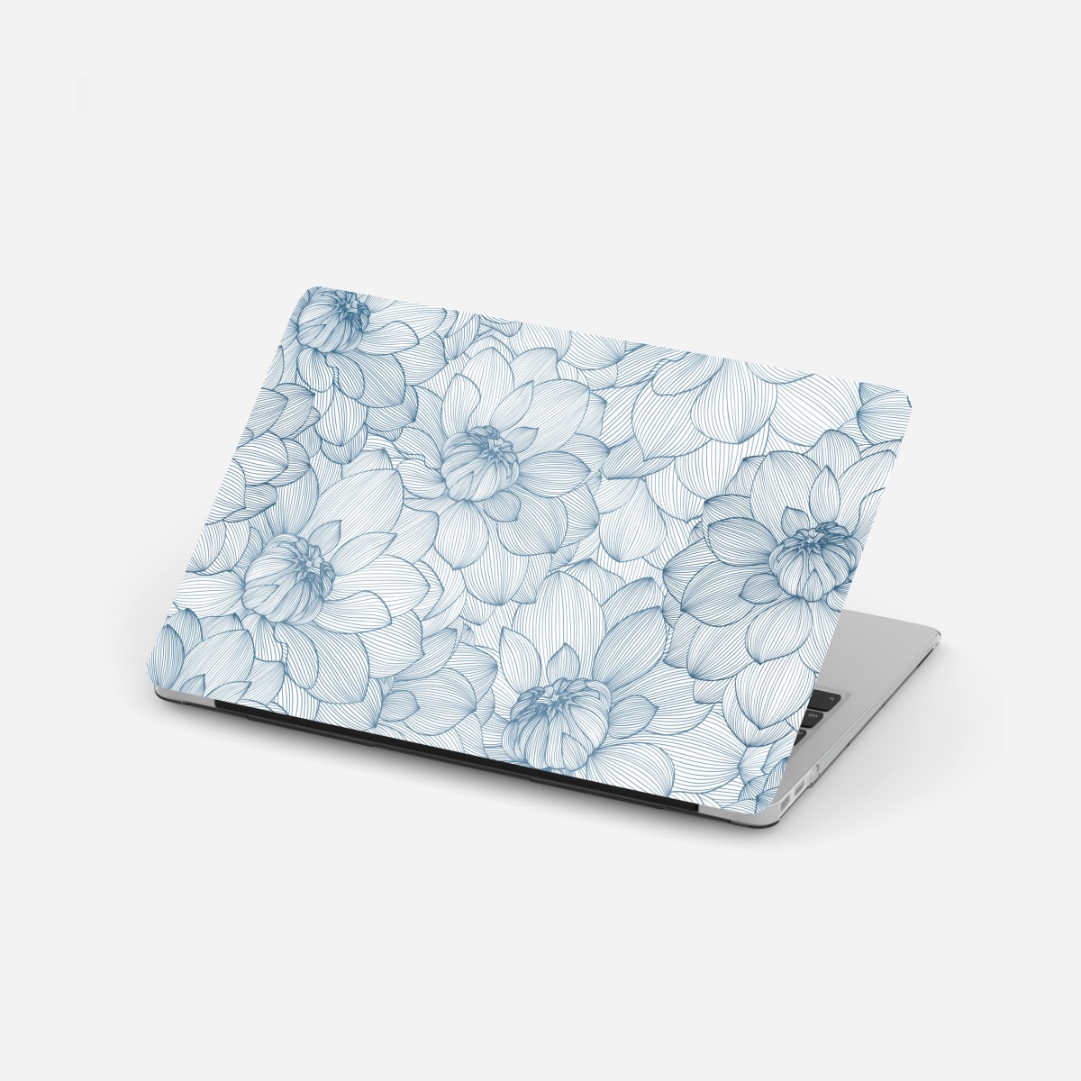 Laptop-Aufkleber zartes blaues blumenlinienmuster – Wallnifity®