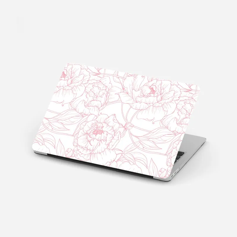 Laptop-Aufkleber zartes rosa paeonien-line-art-muster