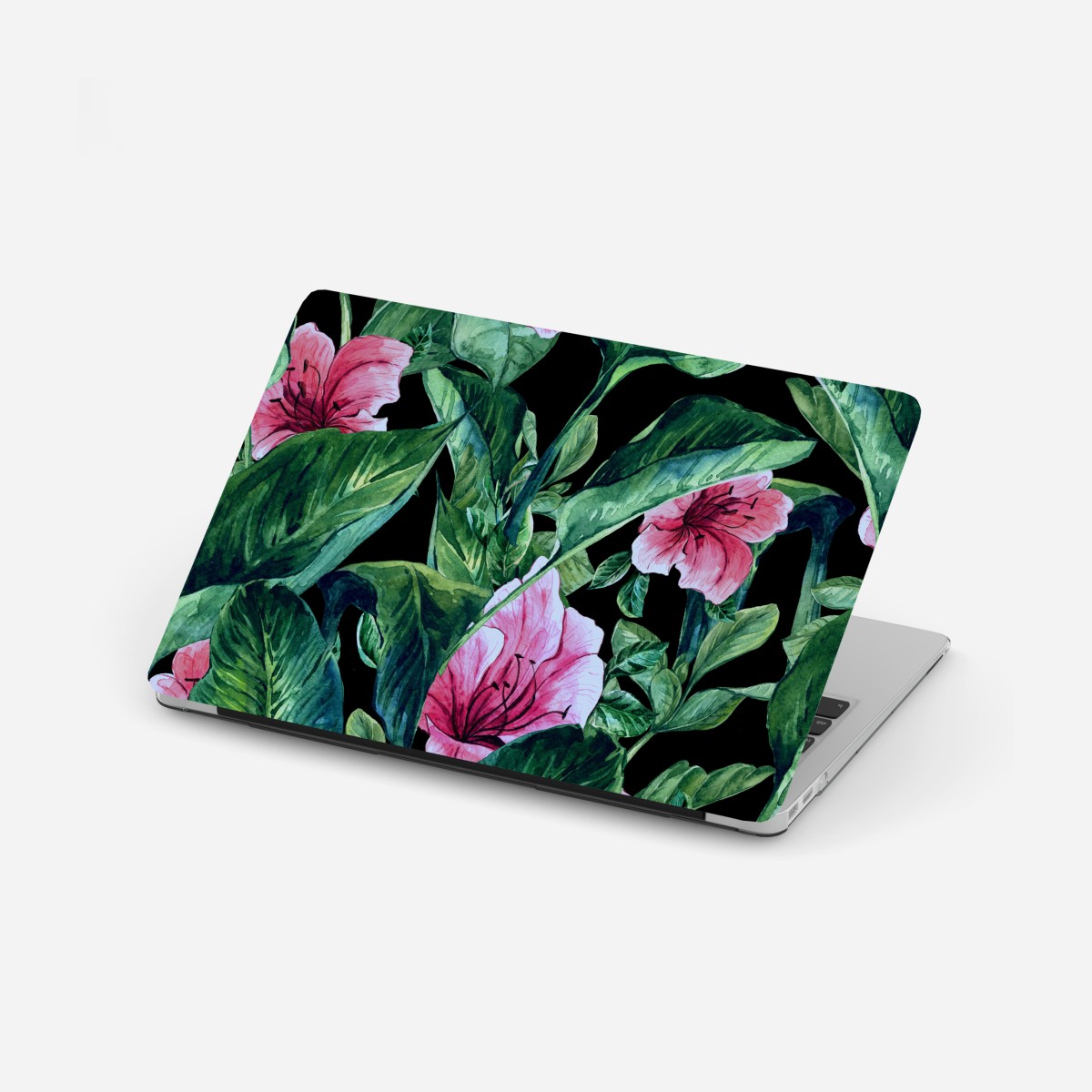 Laptop-Aufkleber rosa aquarellblumen auf schwarzem hintergrund – Wallnifity®