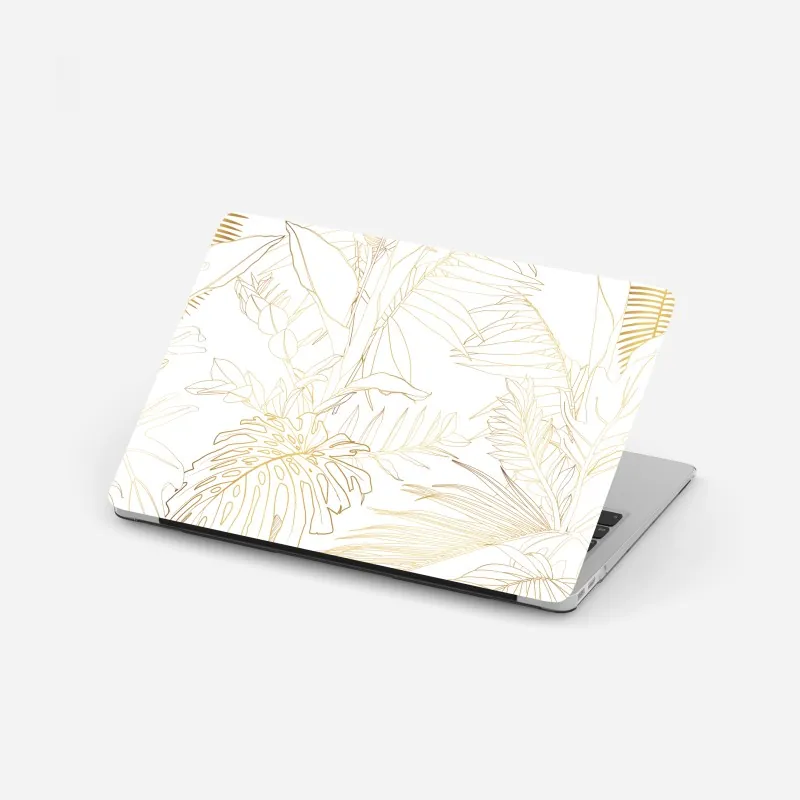 Laptop-Aufkleber goldene tropische blätter line art