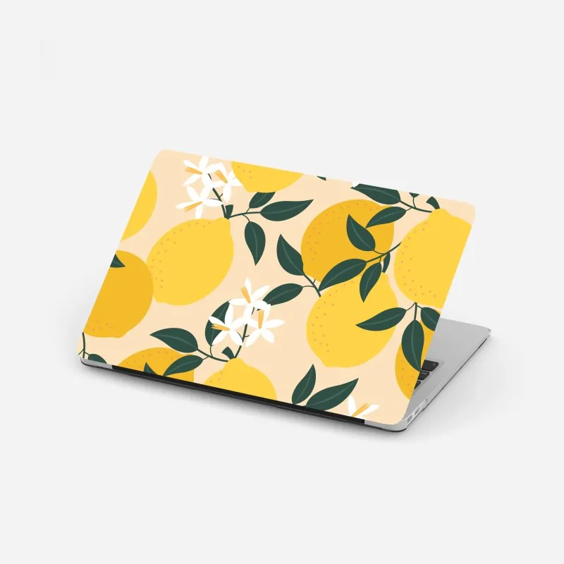 Laptop-Aufkleber leuchtendes zitronenmuster mit blüten