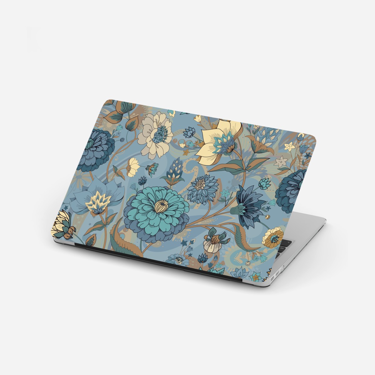 Laptop-Aufkleber vintage-blumenmuster in gedämpften blau- und beigetönen – Wallnifity®