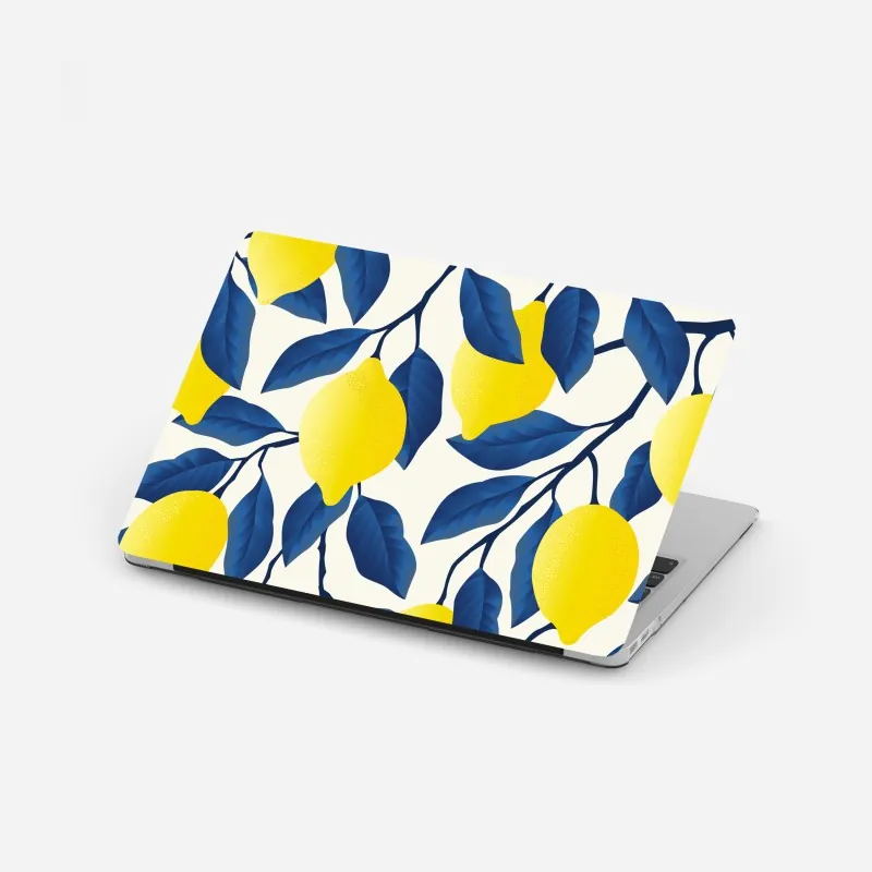 Laptop-Aufkleber lebhaftes zitronenmuster mit blauen blättern