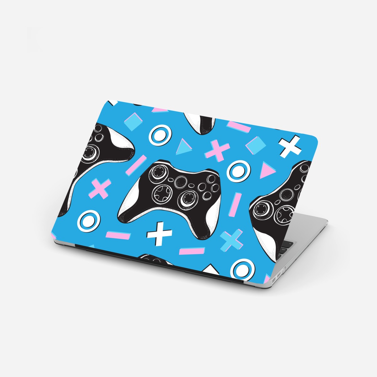 Laptop-Aufkleber muster mit gamecontrollern auf blauem hintergrund – Wallnifity®