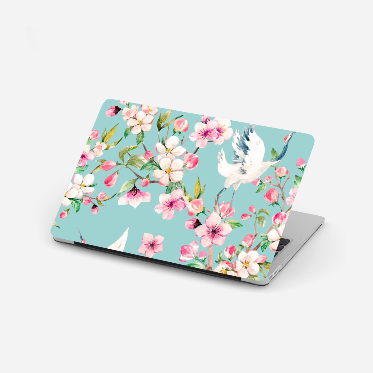 Laptop-Aufkleber türkises kirschblüten- und kranichmuster – Wallnifity®
