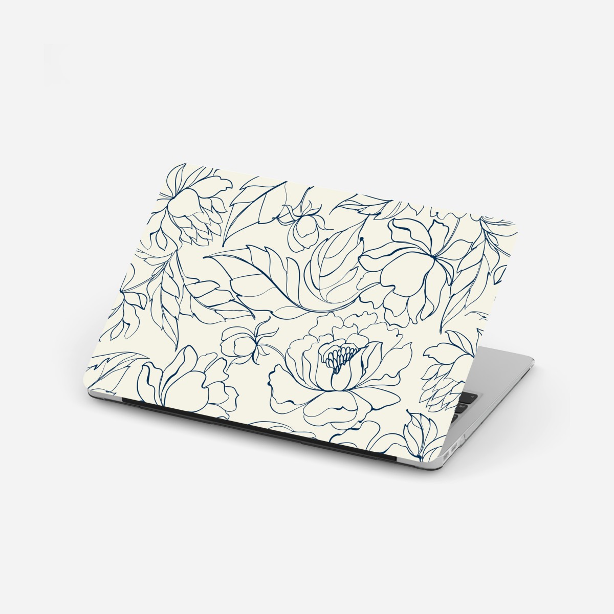 Laptop-Aufkleber handgezeichnetes marineblaues blumenmuster auf creme – Wallnifity®