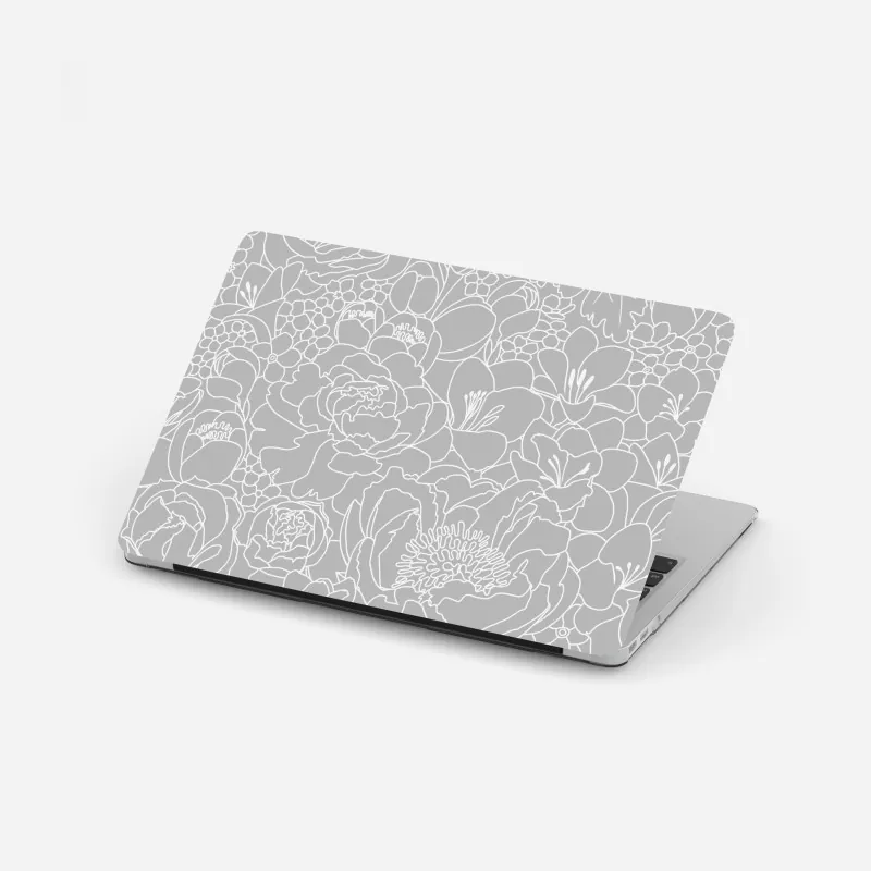 Laptop-Aufkleber subtiles graues blumenlinienmuster