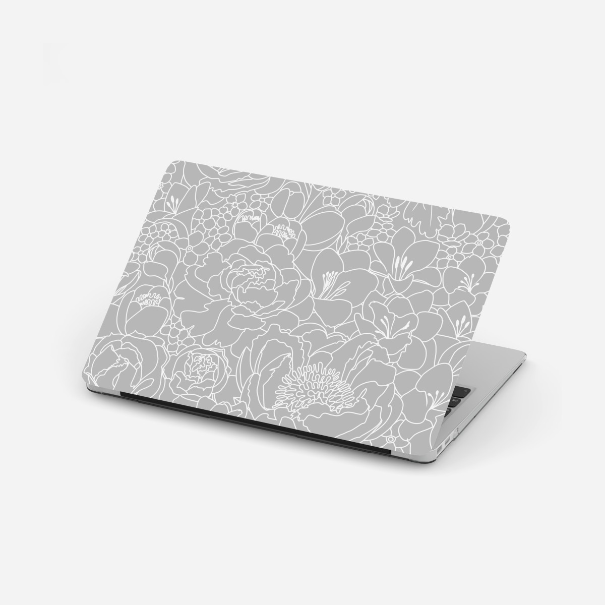 Laptop-Aufkleber subtiles graues blumenlinienmuster – Wallnifity®