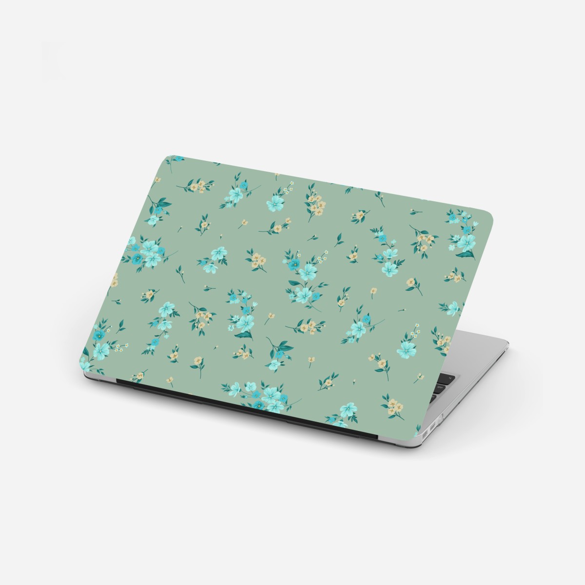 Laptop-Aufkleber pastell türkis blumenmuster auf salbeigrünem hintergrund – Wallnifity®