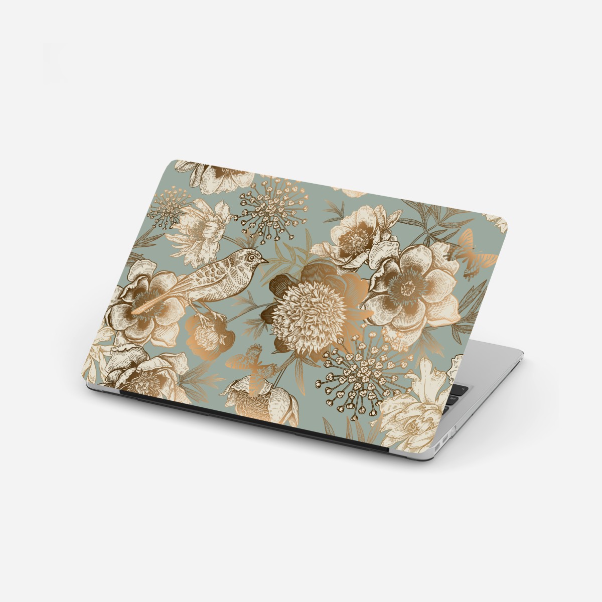 Laptop-Aufkleber vintage botanisches blumenmotiv mit vogel – Wallnifity®