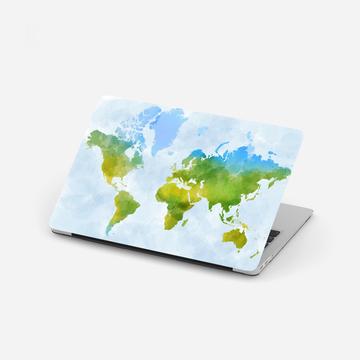 Laptop-Aufkleber aquarell-weltkarte in grün und blau – Wallnifity®