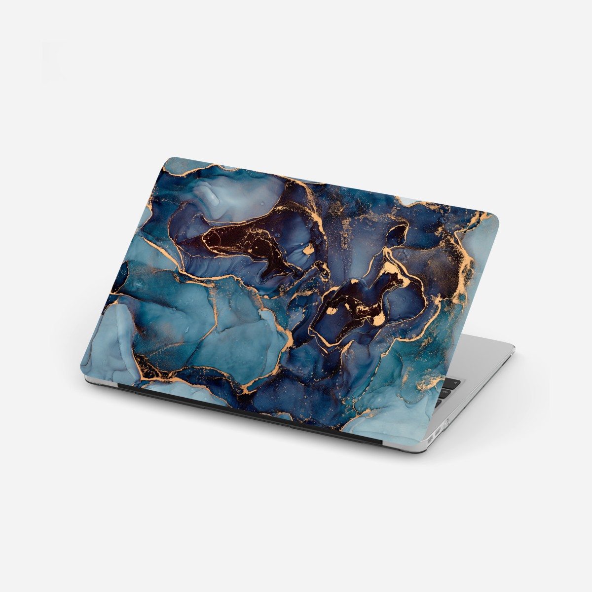 Laptop-Aufkleber tiefes ozeanblau mit goldadern – Wallnifity®