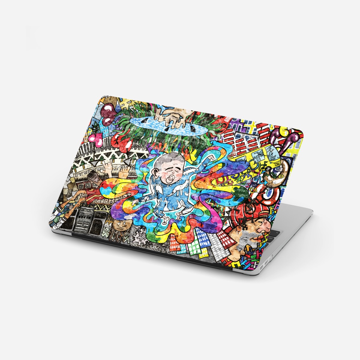 Laptop-Aufkleber buntes graffiti-mural mit träumendem kind – Wallnifity®