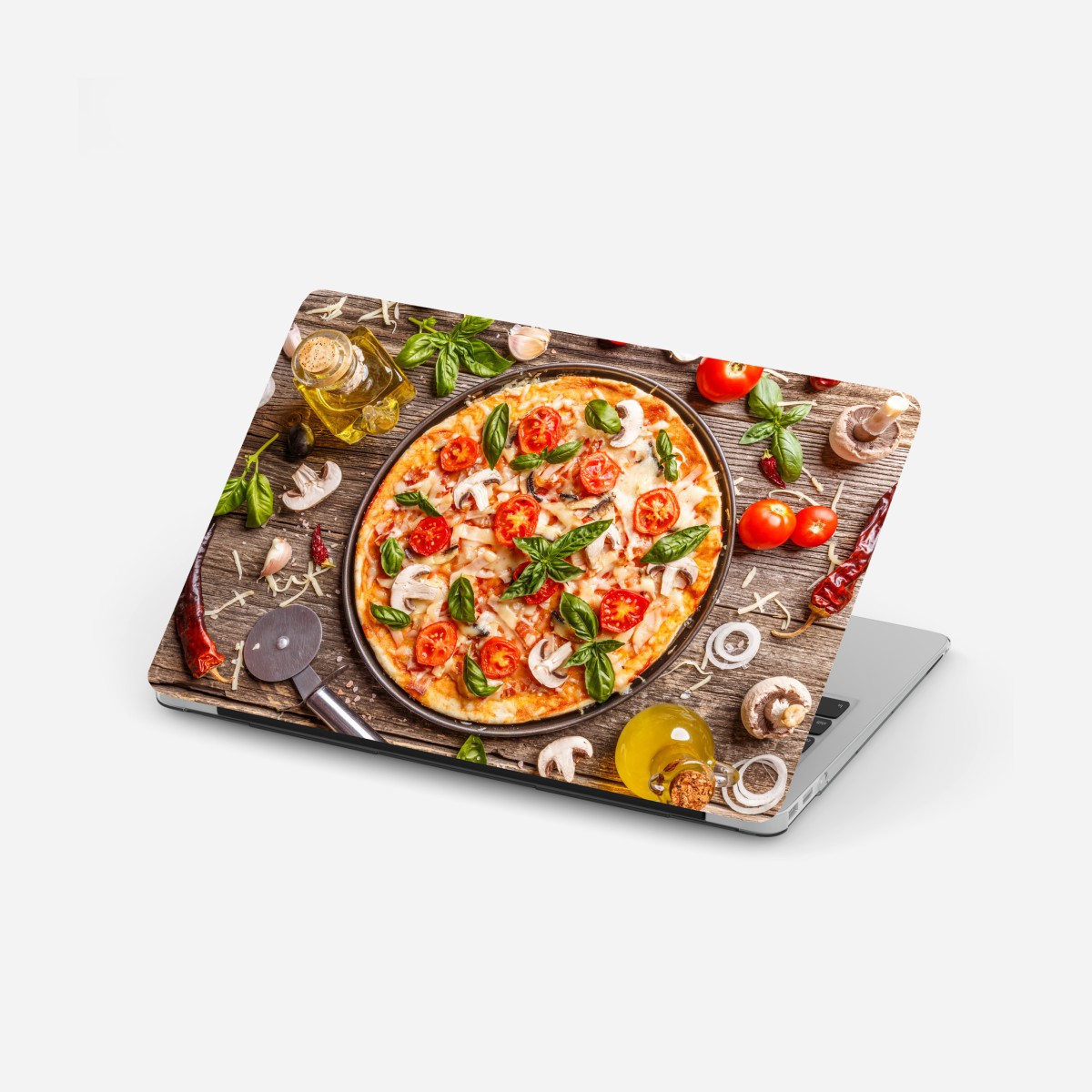 Laptop-Aufkleber frische pizza mit basilikum und cherrytomaten – Wallnifity®