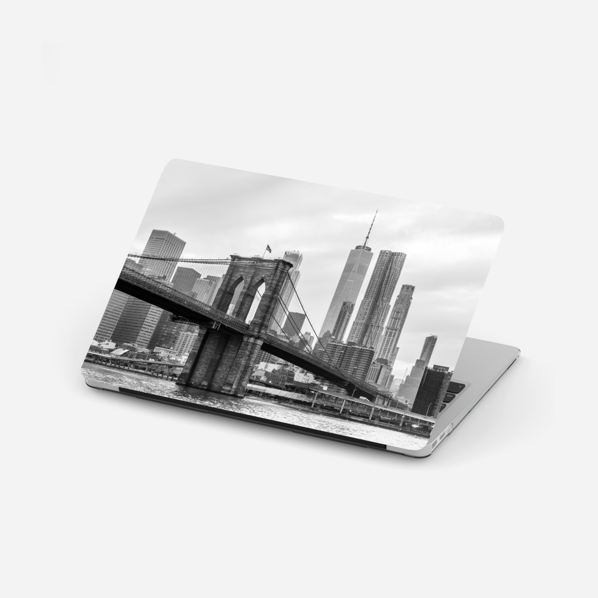 Laptop-Aufkleber Brooklyn Bridge und New York skyline in graustufen – Wallnifity®