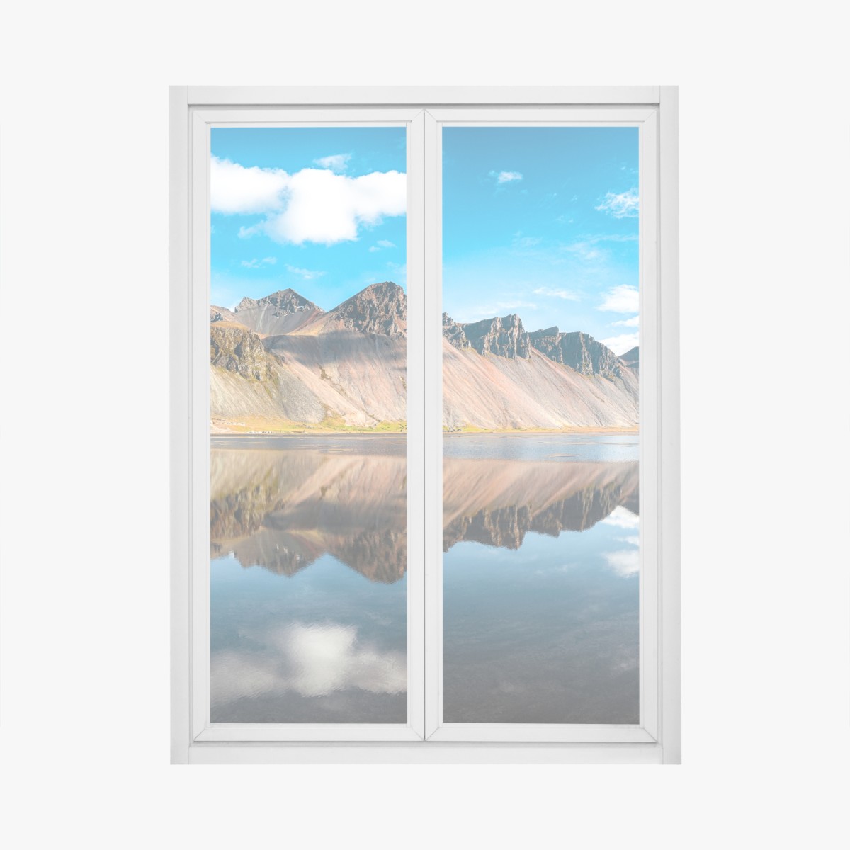 Fensteraufkleber gespiegeltes Vestrahorn bei Stokksnes, Island – Wallnifity®