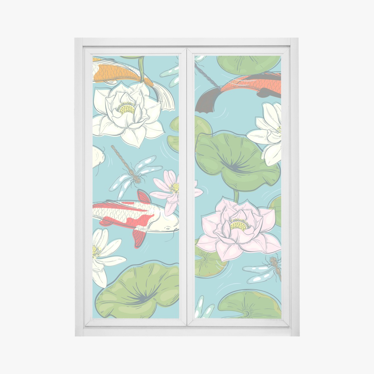 Fensteraufkleber ruhiger koi-teich mit lotuspflanzen – Wallnifity®