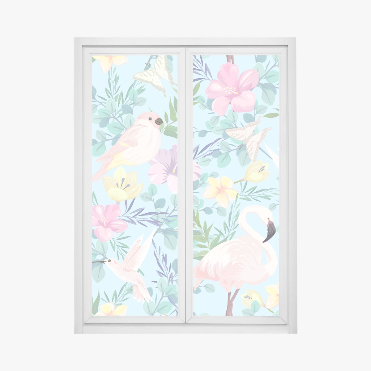 Fensteraufkleber pastell tropisches vögel- und blumenmuster – Wallnifity®