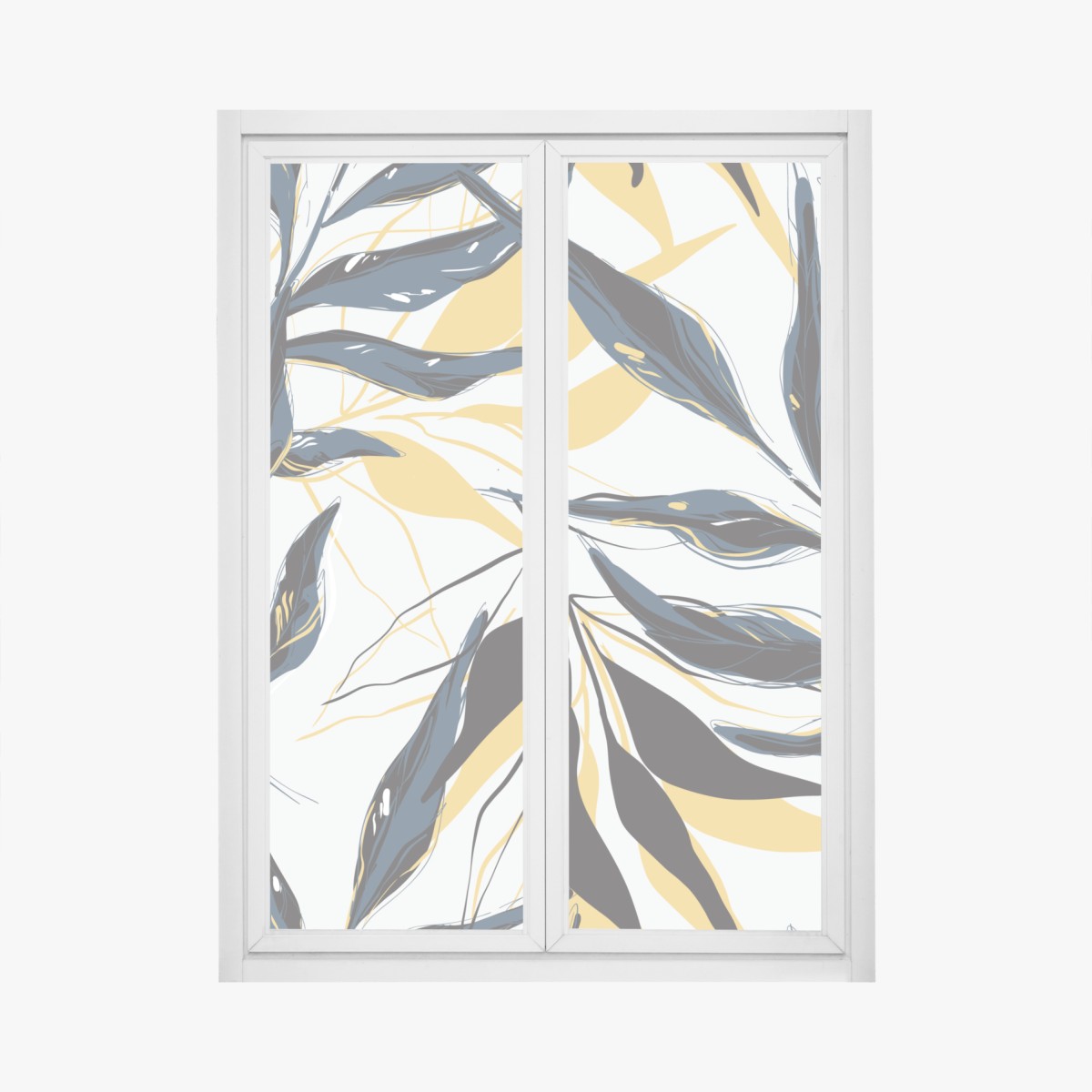 Fensteraufkleber marineblaue und goldene botanische blattkomposition – Wallnifity®